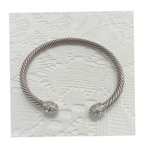 Sparkling Crystal Cuff Bangle Bracelet Silver Rose Gold Tone Twisted Cable